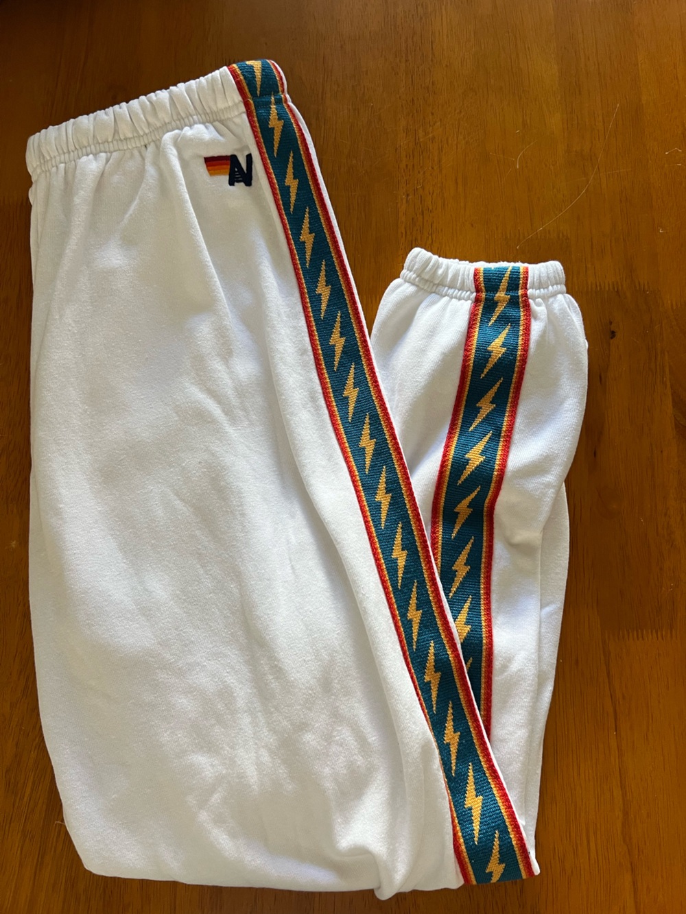 Aviator Nation White Sweatpants with Lightning Stripe